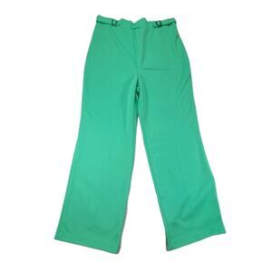 Vintage 1970s Green Kick Flare Boho Hippie Double Knit Poly Pants Bell Size 14